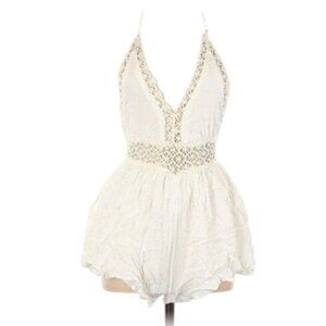 Paper Heart White Halter Backless Boho Lace Embroidered Romper Small Waist NWT